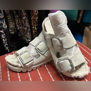 J/SLIDES White Sandals with Silver Buckles